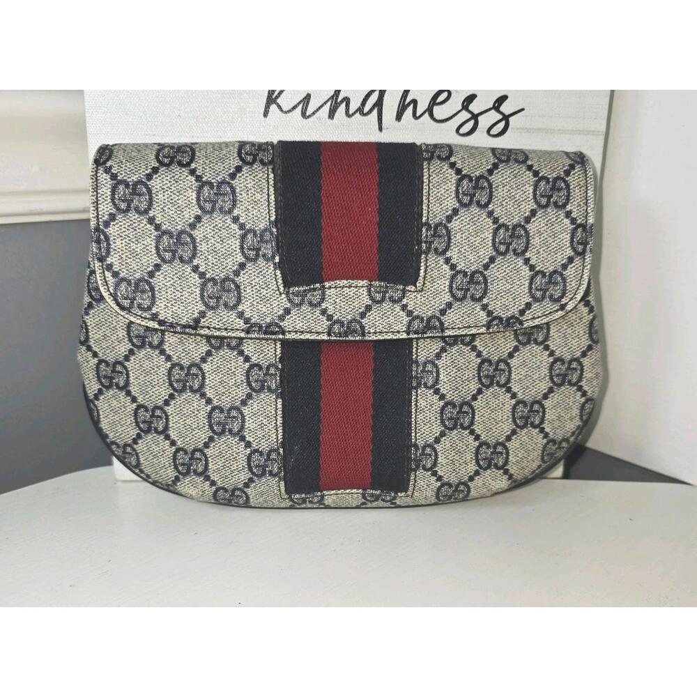 Vintage GUCCI Monogram Leather Clutch Wallet Bag Blue